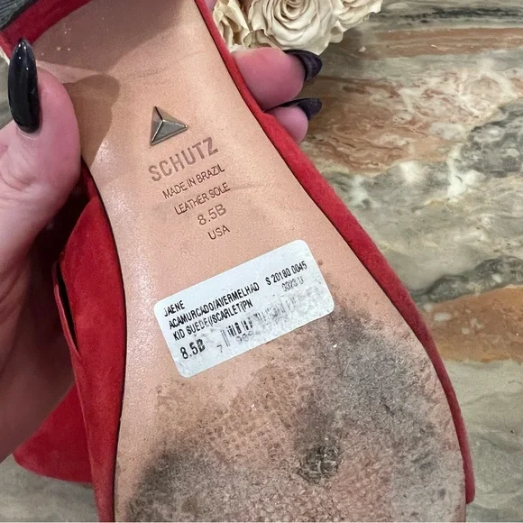 Schutz Red Suede Slide Sandals - Picture 8 of 8